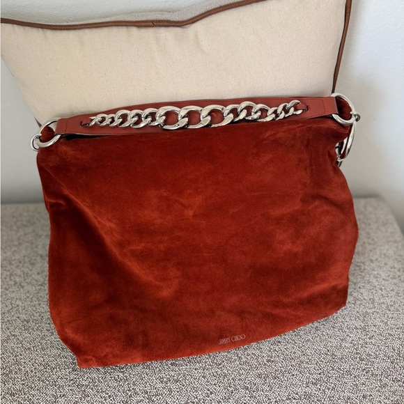 JIMMY CHOO rusty brown suede CALLIE LARGE Hobo Shoulder Bag - Picture 6 of 14